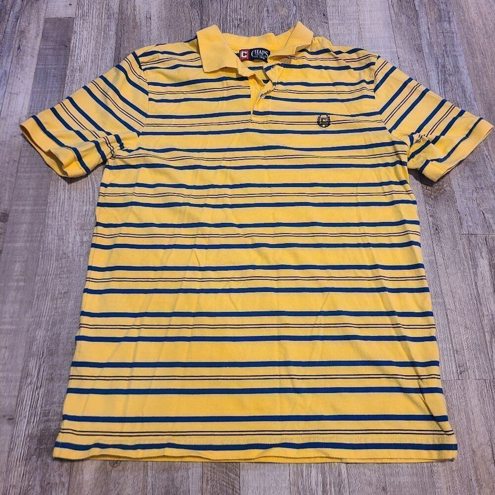 𝅺Chaps short sleeve polo men's size medium yellow with blue stripes